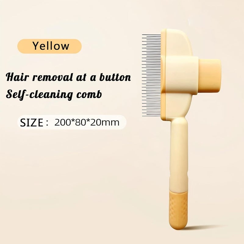 Peapyri 2025 Self-Cleaning Pet Hair Removal Comb & Flea Comb for Cats and Dogs Stainless Steel Grooming Brush with Release Button, De-Shedding Tool for Hair, Massaging Tangle-Free Pet Comb (Yellow) - Image 2